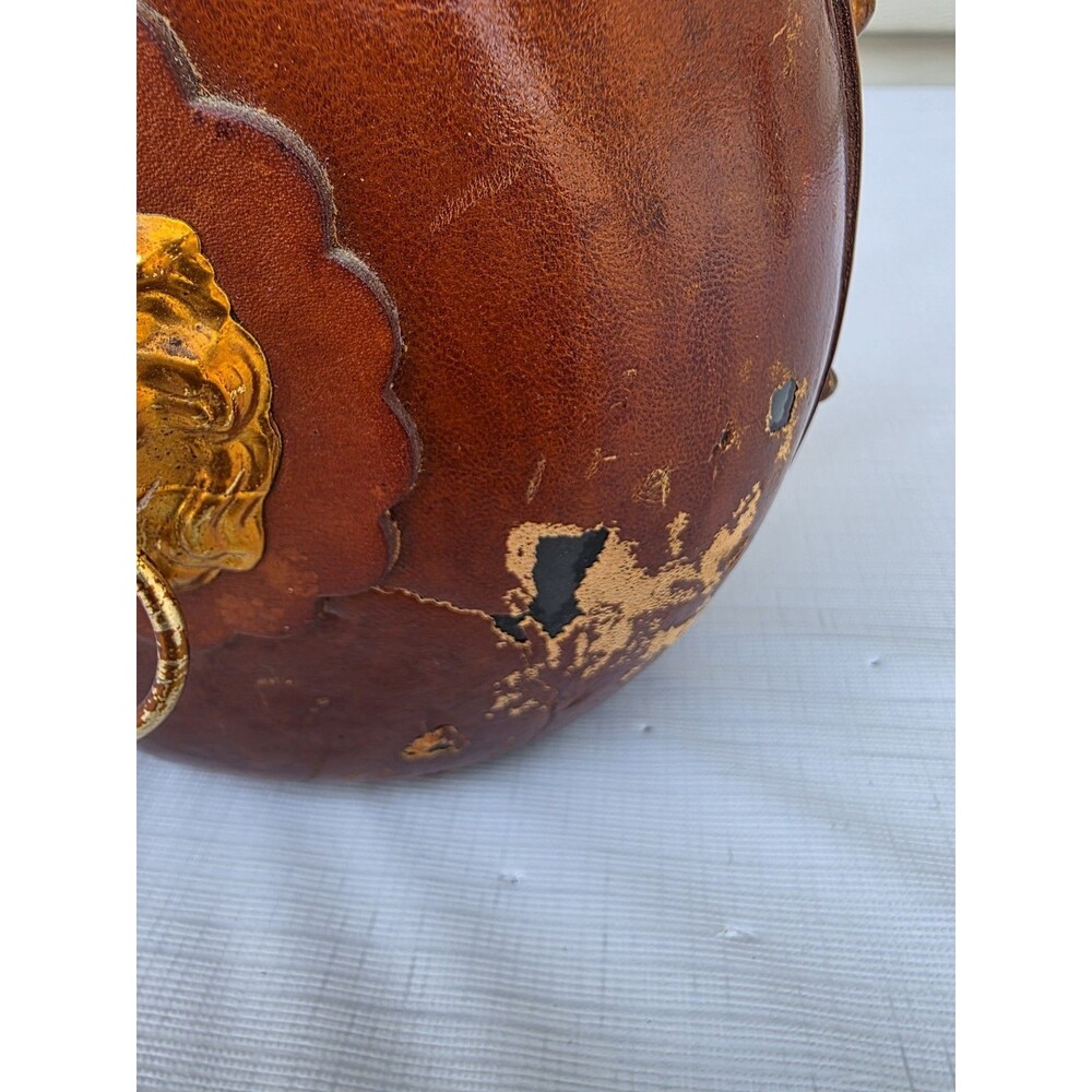 Vintage Mid Century Italian Leather Decanter Lion Head Italy Made Barware Decor - Picture 3 of 11
